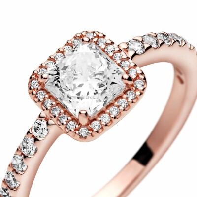 Bague Pandora Timeless halo scintillant carré en métal doré rose et oxyde de zirconium, taille 60