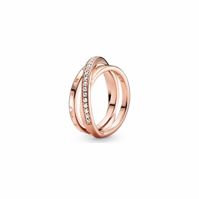 Bague Pandora Signature triple pavé croisé en métal doré rose et oxyde de zirconium, taille 52