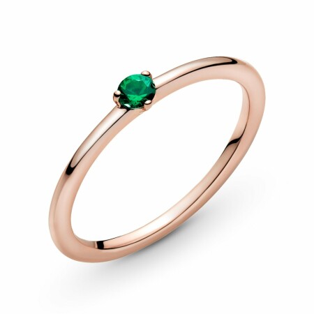 Bague Pandora Colours solitaire verte en métal doré rose et cristal, taille 54