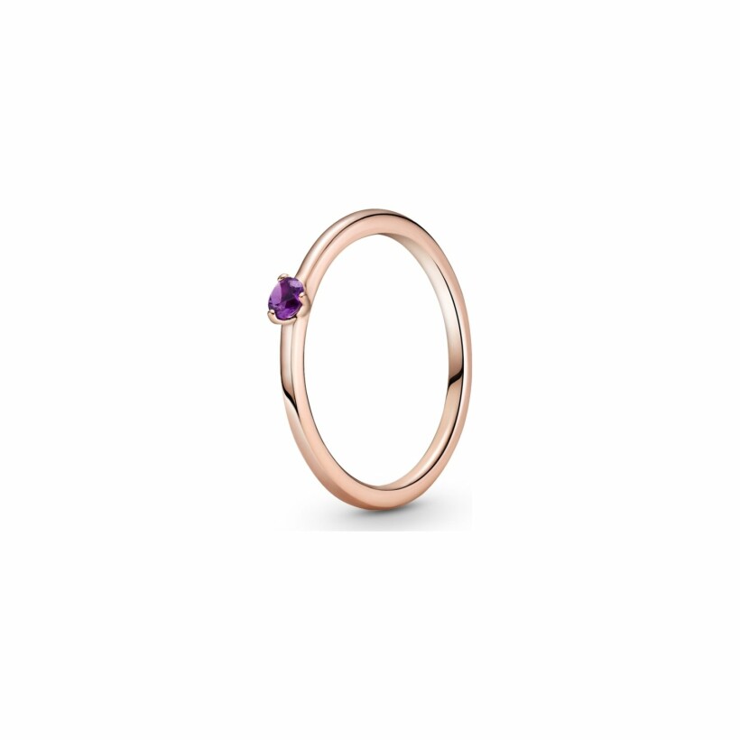 Bague Pandora Colours solitaire violette en métal doré rose et cristal, taille 48
