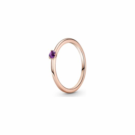 Bague Pandora Colours solitaire violette en métal doré rose et cristal, taille 56