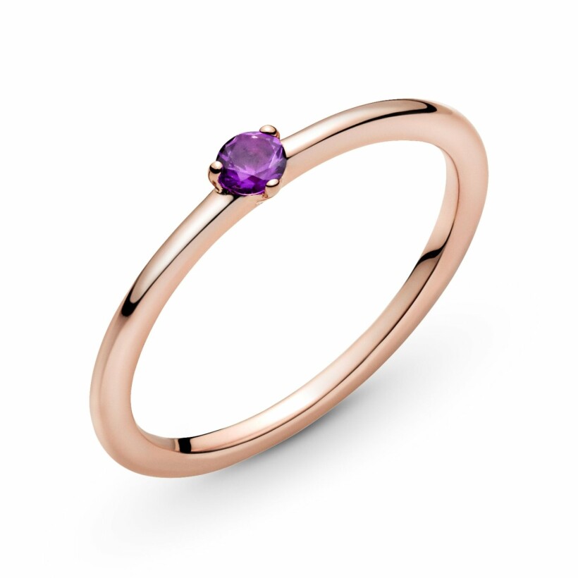 Bague Pandora Colours solitaire violette en métal doré rose et cristal, taille 56
