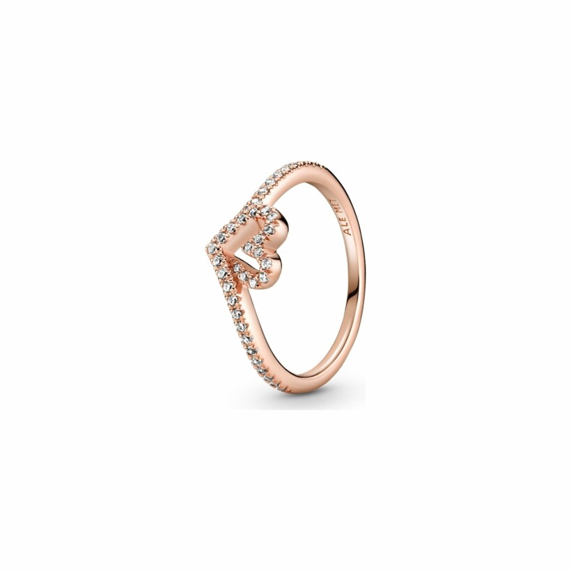 Bague Pandora Wish cœur vœu scintillant en métal doré rose et oxyde de zirconium, taille 56