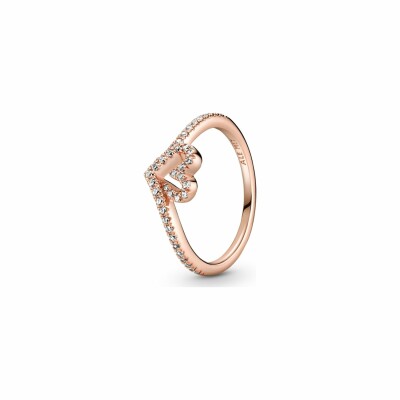 Bague Pandora Wish cœur vœu scintillant en métal doré rose et oxyde de zirconium, taille 48