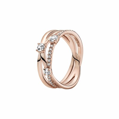 Bague Pandora triple scintillant Timeless en métal doré rose et oxydes de zirconium, taille 54