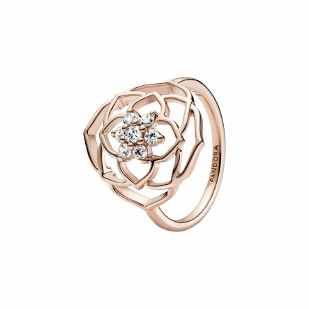 Bague Pandora spectaculaire pétales de rose Timeless en métal doré rose et oxydes de zirconium, taille 52