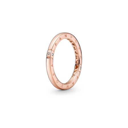 Bague Pandora logo & cœurs en métal doré rose, taille 50