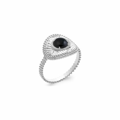 Bague en argent rhodié et agate noire