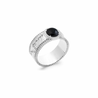 Bague en argent rhodié et agate noire