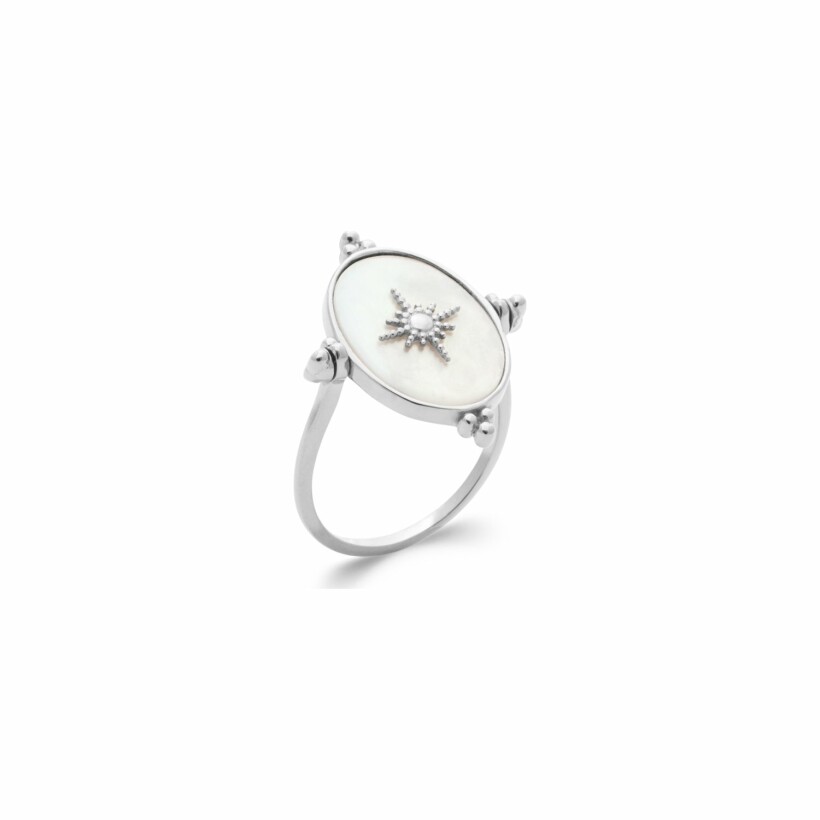 Bague en argent rhodié et nacre