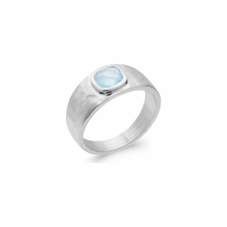 Bague en argent rhodié et agate bleue