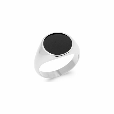 Bague en argent rhodié et agate noire