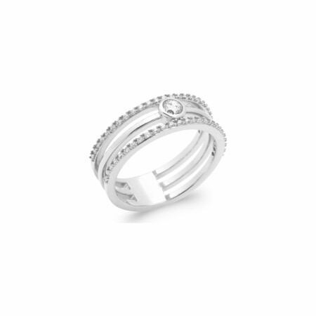 Bague en argent rhodié et oxydes de zirconium