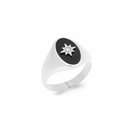 Bague en argent rhodié et agate noire