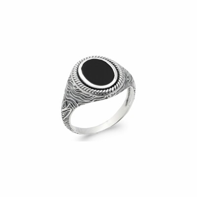 Bague en argent et agate noire