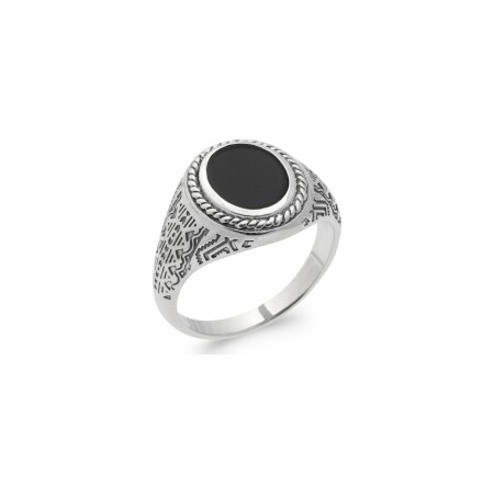 Bague en argent et agate noire