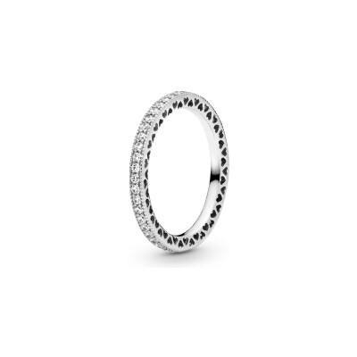 Bague Pandora Signature cœurs scintillants  en argent et oxyde de zirconium, taille 56