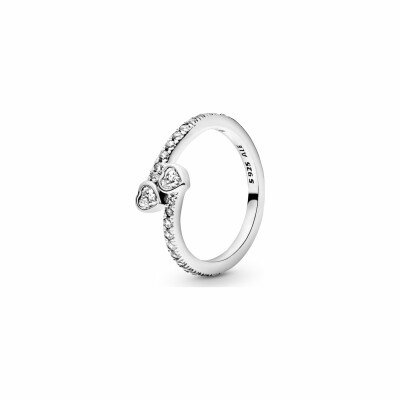 Bague Pandora People deux cœurs scintillants en argent et oxyde de zirconium, taille 50