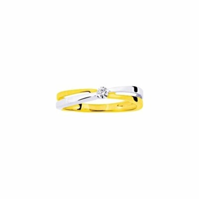 Solitaire en or jaune, rhodium et diamant 0.08ct