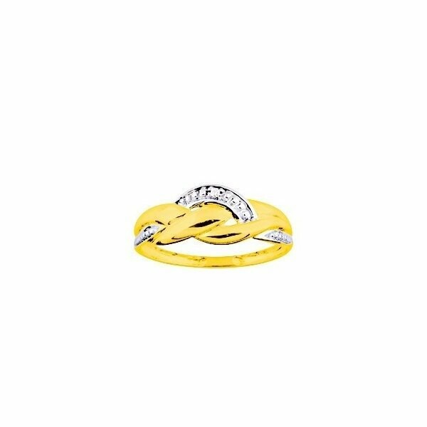 Bague en or jaune, rhodium et diamant 0.01ct