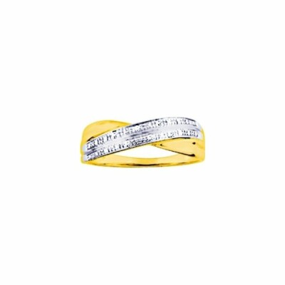 Bague en or jaune, rhodium et diamants 0.03ct