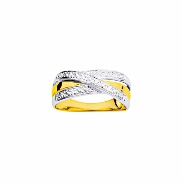 Bague en or jaune, rhodium et diamants 0.05ct