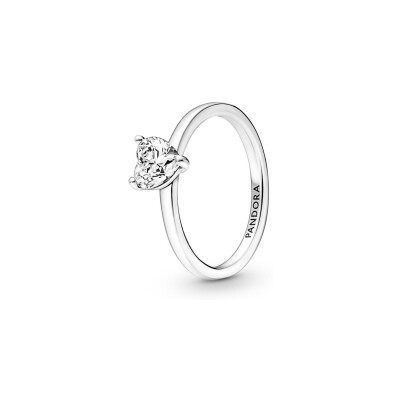 Solitaire Pandora Cœur Scintillant en argent et oxyde de zirconium, taille 54