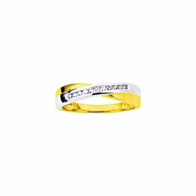 Bague en or jaune, rhodium et diamants 0.11ct