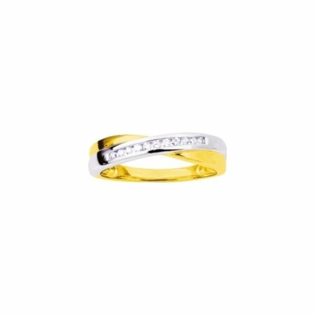 Bague en or jaune, rhodium et oxydes de zirconium