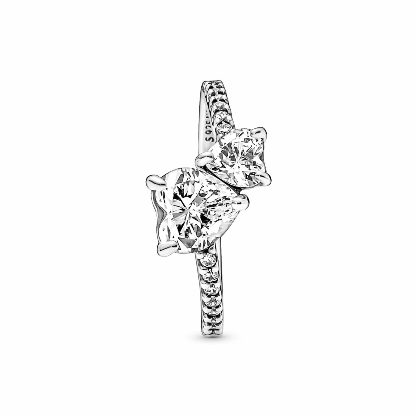 Bague Pandora Scintillante Cœur Double en argent, taille 56