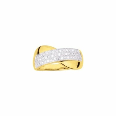 Bague en or jaune, rhodium et oxydes de zirconium