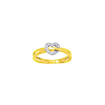 Bague en or jaune, or blanc et diamant, 0.01ct