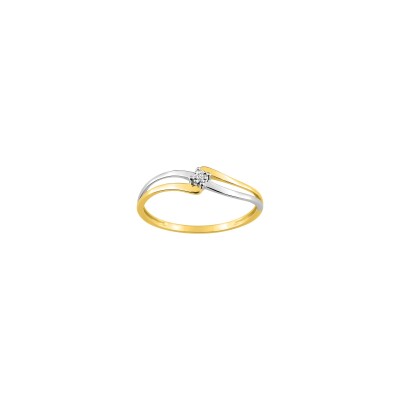 Bague en or jaune, or blanc et diamant 0.01ct