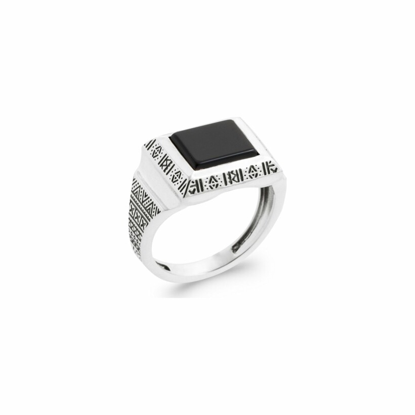 Bague en argent et agate noire