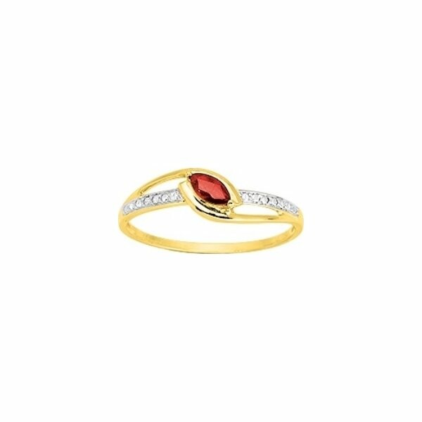 Bague en or jaune, rhodium et rubis