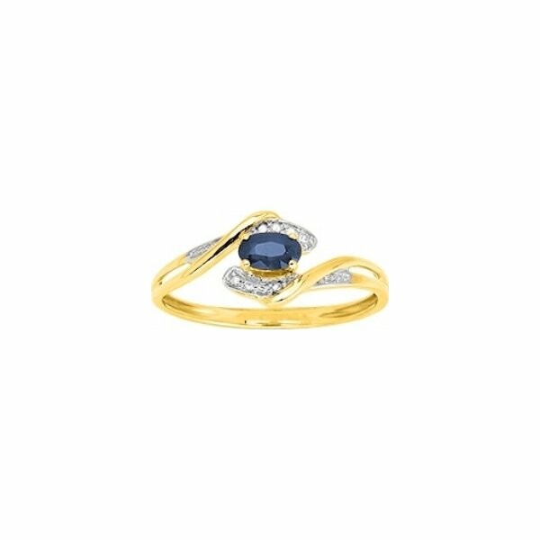 Bague en or jaune, rhodium et saphir