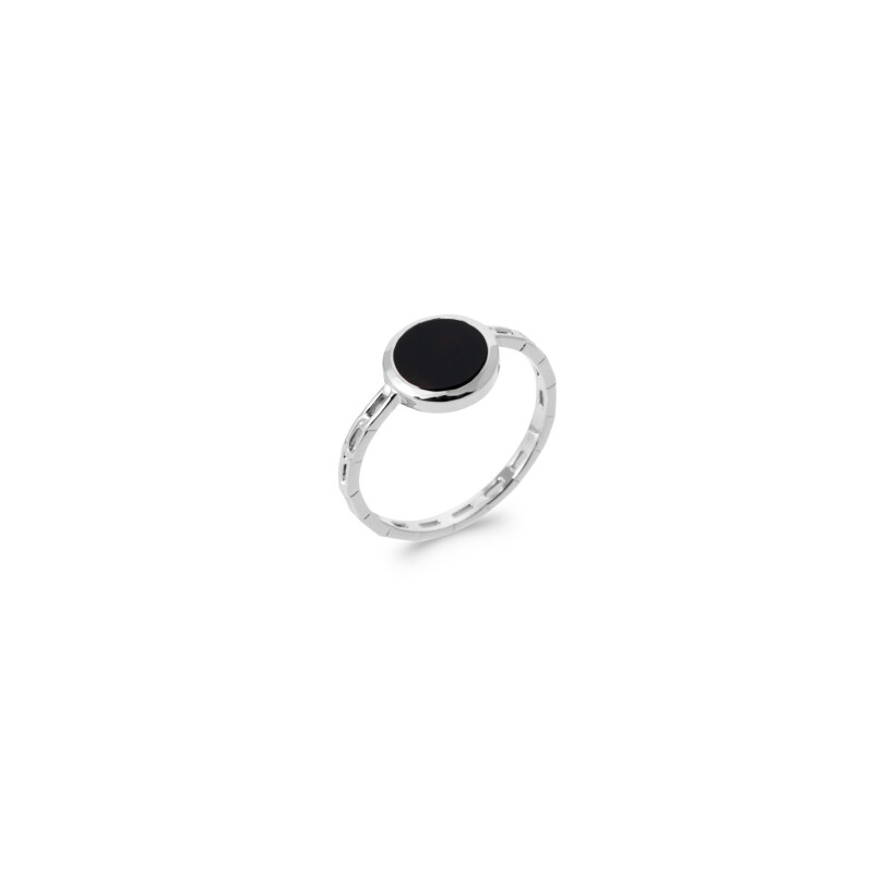 Bague en argent rhodié et agate noire