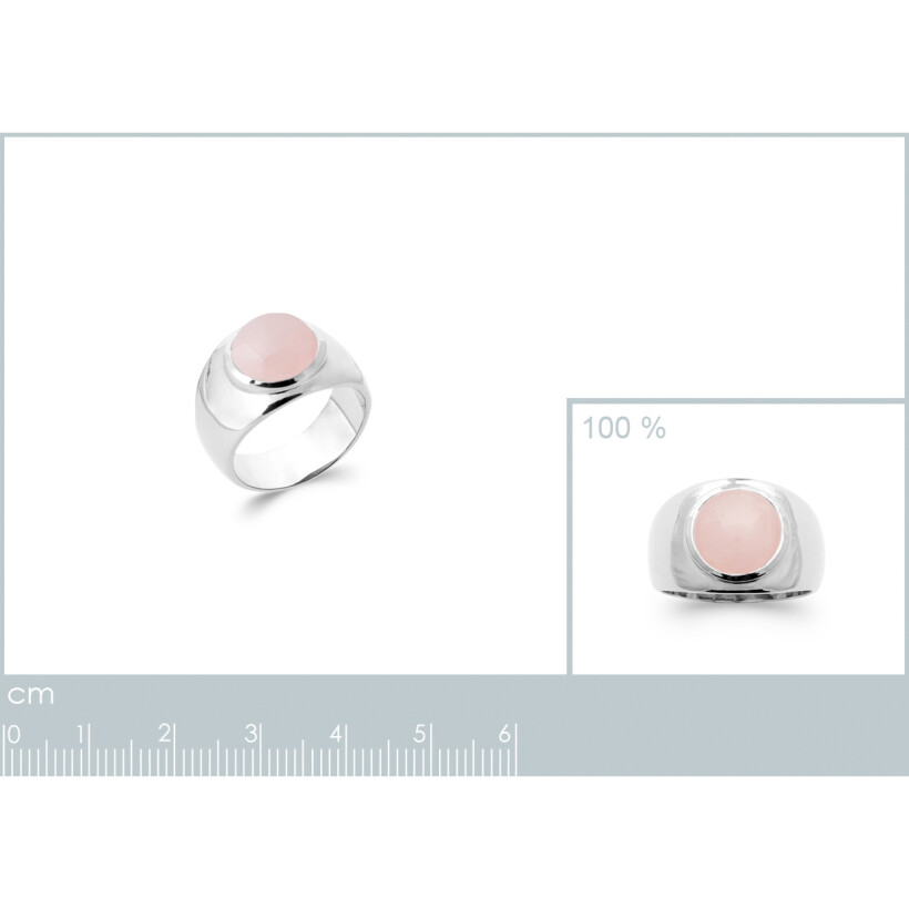 Bague en argent rhodié et quartz rose