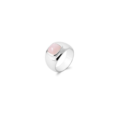 Bague en argent rhodié et quartz rose