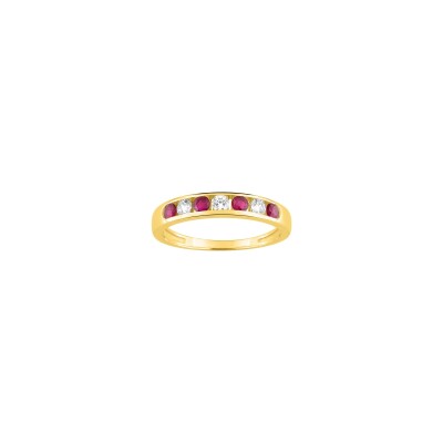Bague en or jaune, oxyde de zirconium et rubis