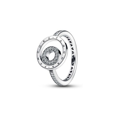 Bague Pandora Signature Pavée Cercles Logo en argent, taille 56