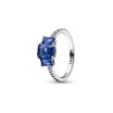 Bague Pandora Timeless Scintillante Trio De Pierres Rectangulaires Bleues en argent, taille 58