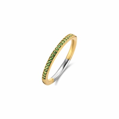 Bague anneau Ti Sento en argent doré et pierre de synthèse verte, serti rail