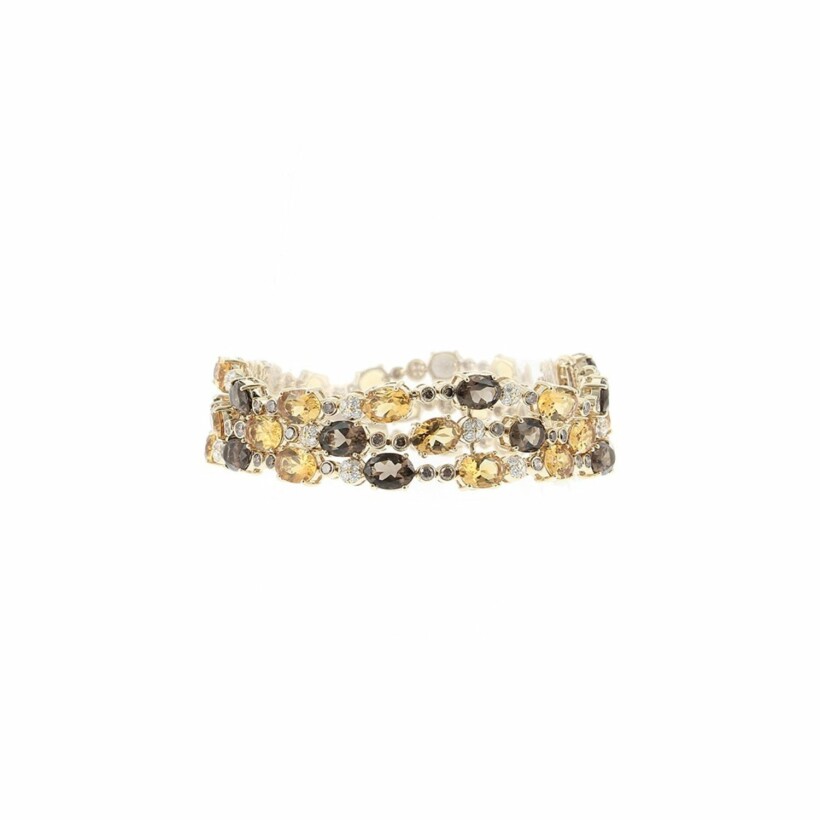 Cuff bracelet, in yellow gold, diamonds and citrines