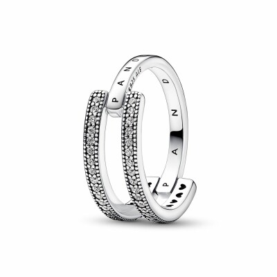 Bague Pandora Signature Double et Pavé en argent, taille 52