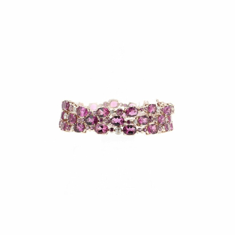 Cuff bracelet, in pink gold, diamonds, pink sapphire and tourmaline
