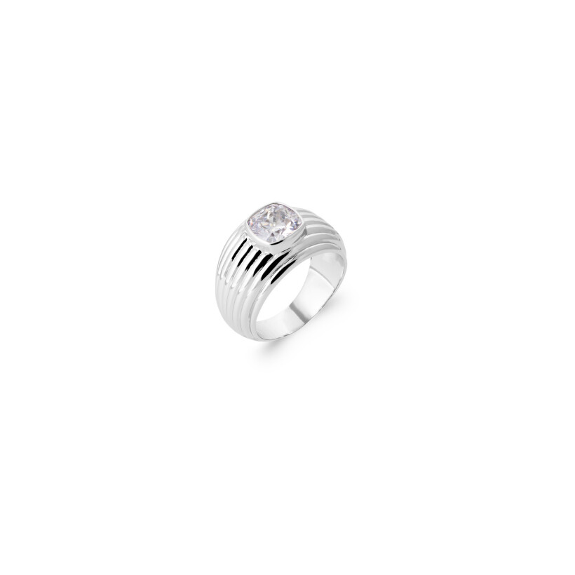 Bague en argent rhodié et oxyde de zirconium