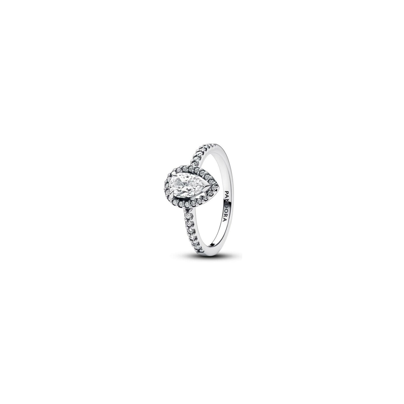 Bague Pandora Halo Poire Scintillante en argent et oxyde de zirconium, taille 52