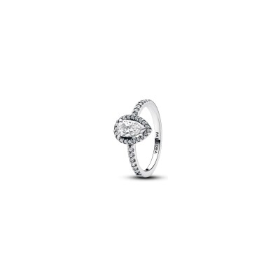 Bague Pandora Halo Poire Scintillante en argent et oxyde de zirconium, taille 60