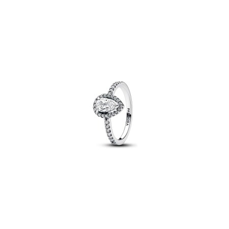 Bague Pandora Halo Poire Scintillante en argent et oxyde de zirconium, taille 58